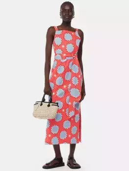 Платье Whistles Sunburst Print Linen Blend Midi, цвет coral/multi