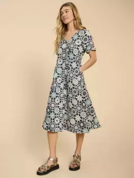 Платье White Stuff Ivy Graphic Print Midi Linen, цвет navy/multi