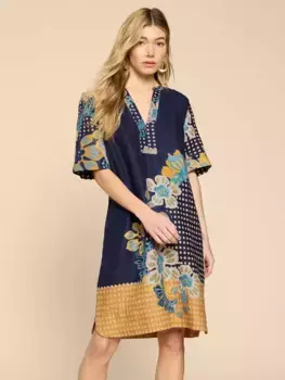 Платье White Stuff June Abstract Print Linen Shift, цвет navy/multi