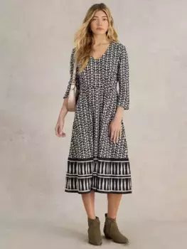 Платье White Stuff Mia Geometric Organic Cotton Blend, цвет black/white