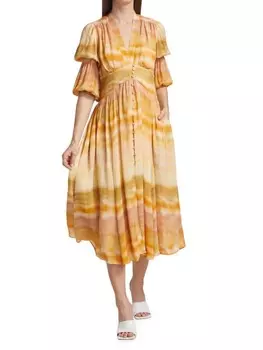 Платье Willow Cult Gaia макси с принтом тай-дай, красный-желтый
