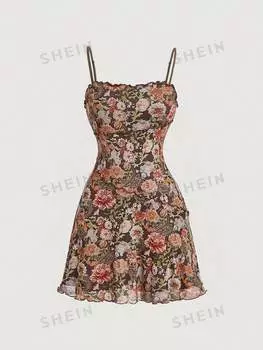 Платье винтажное Shein Mod с принтом 70-х годов, коричневый