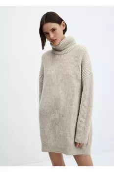 Платье-водолазка в рубчик Mango, бежевый