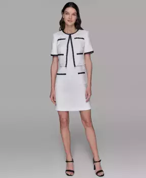 Платье Women's Contrast-Trim Short-Sleeve Jacket KARL LAGERFELD PARIS, белый