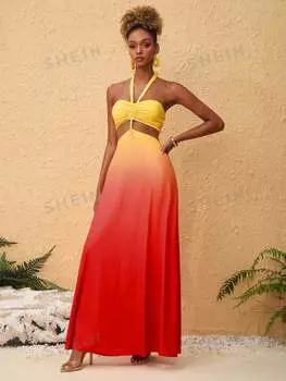 Платье вязаное Ngolela с завязкой на талии, желто-красный