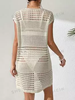 Платье вязаное Shein Swim BohoFeel с круглым вырезом, абрикосовый