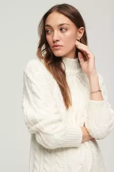 Платье вязаной вязки с воротником-стойкой Superdry, белый