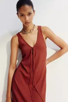 Платье вязки в рубчик с завязками H&M, красный
