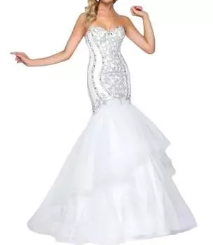 Платье выпускного вечера без бретелек в стиле русалки белого цвета Mac Duggal