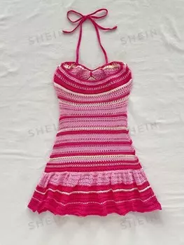 Платье WYWH Элейн романтическое настроение Для отдыха, простой стиль, строчки, разные цвета, прозрачная ткань, пляжная одежда Shein, мультиколор