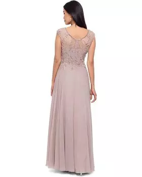 Платье XSCAPE Long Chiffon Skirt with Beaded Top, цвет Taupe
