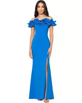 Платье XSCAPE Long Crepe Off The Shoulder Ruffle, цвет Turq