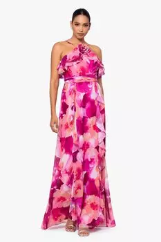 Платье XSCAPE Long High Multi Chifon Print Flower, цвет Fushia Coral
