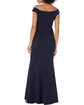 Платье XSCAPE Long Off-the-Shoulder Scuba Crepe U-Front Dress, темно-синий