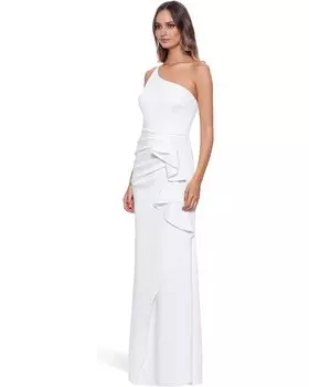 Платье XSCAPE Long One Shoulder Scuba Ruffle Dress, слоновая кость