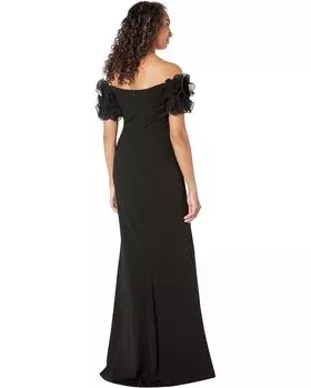 Платье XSCAPE Long Scuba Crepe Off-the-Shoulder Wire Flower, черный