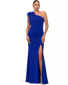 Платье XSCAPE Long Scuba Crepe One Shoudler Flower, цвет Marine