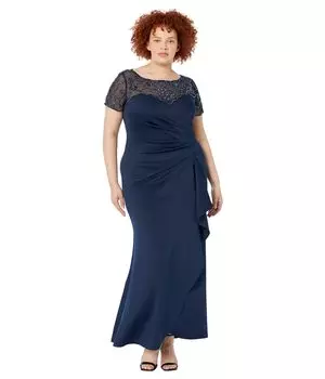 Платье XSCAPE, Long Scuba Dress with Ruching, Ruffles and Beading