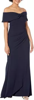 Платье XSCAPE Long Scuba Off-the-Shoulder Gown, темно-синий