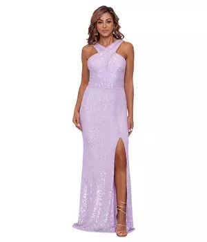 Платье XSCAPE, Long Sequin Cross Neck Dress