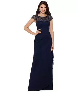 Платье XSCAPE, Long Sheer Matte Jersey with Bead Top