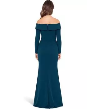 Платье XSCAPE Long Sleeve Off-the-Shoulder Long Scuba Crepe, цвет Pine