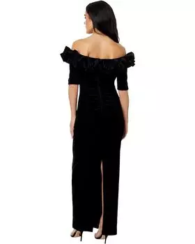 Платье XSCAPE Long Velvet 3/4 Sleeve Ruffle Top, черный