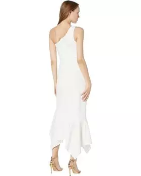Платье XSCAPE Midi One Shoulder Scuba Crepe Ruffle, белый