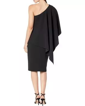 Платье XSCAPE Midi Scuba Crepe One Shoulder Cape, черный