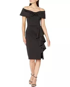 Платье XSCAPE Off-the-Shoulder Bow Short Scuba with Ruffle, черный