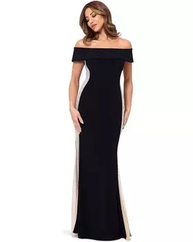 Платье XSCAPE Off The Shoulder Ity Caviar Bead Long, цвет Blknudslvr