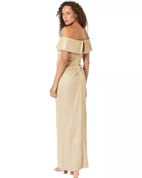 Платье XSCAPE Off-the-Shoulder Long Glitter Metallic Dress with Ruffle, цвет Gold/Silver