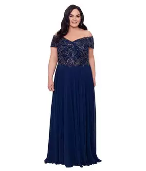 Платье XSCAPE, Plus Size Long Off-the-Shoulder Chiffon Bead Top
