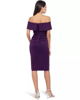 Платье XSCAPE Short Scuba Off-the-Shoulder Side Flower, цвет Plum