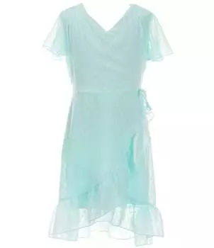 Платье Xtraordinary с искусственным запахом и клипсами в горошек для больших девочек 7–16 лет, зеленый