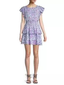 Платье Ярусное Celina Moon с цветочным принтом и оборками, фиолетовый