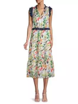 Платье Ярусное Ecru Larson с цветочным принтом и оборками, белый