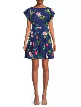 Платье Ярусное Eliza J с цветочным принтом, navy