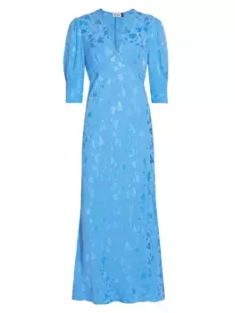 Платье Zadie с V-образным вырезом и листьями Rixo, цвет blue leaf jacquard