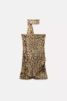 Платье Zara Animal Print Tulle Slip, леопардовый принт