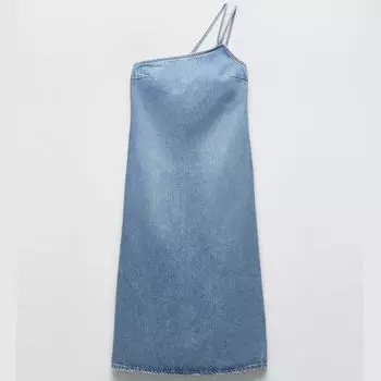 Платье Zara Asymmetric Denim Midi, синий