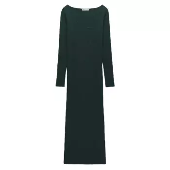 Платье Zara Asymmetric Ribbed, зеленый