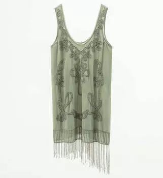 Платье Zara Beaded Fringing, светло-зеленый