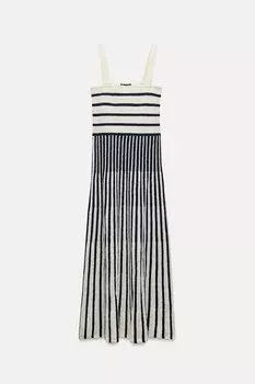 Платье Zara Bias Cut Midi, темно-синий/белый