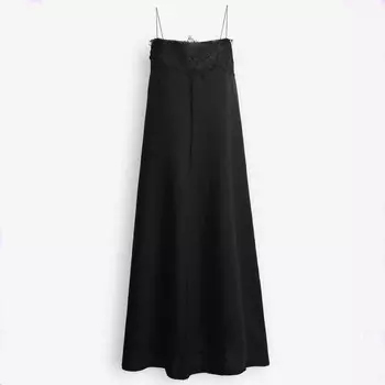 Платье Zara by Carlyne Cerf Linen Blend With Lace Trim, черный
