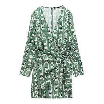 Платье Zara Chain Print, зеленый/экрю