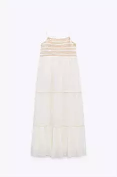 Платье Zara Combined Panelled Midi, белый/коричневый