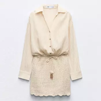 Платье Zara Contrast Crochet, светло-бежевый