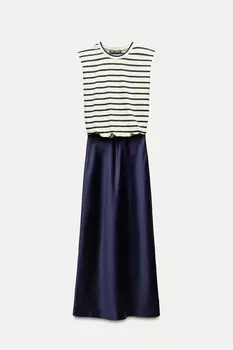 Платье Zara Contrast Satin Midi, темно-синий