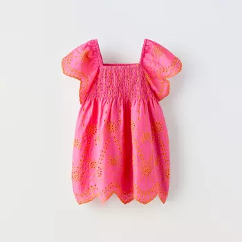 Платье Zara Contrast Schiffli Embroidery, фуксия